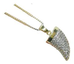 Colar Dente De Tigre Zirconia Dourado F Ouro 18k Semi Joia - Colar Dente De Tigre Zirconia Dourado F Ouro 18k Semi Joia -