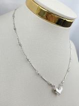 Colar Diamantada com Coração Prata 40 cm - Banho Prata 925 Semijoia Camada de 50 Milésimos com Verniz - 1 Unidade Colar Diamantada com Coração Prata 40 cm - Banho Prata 925 Semijoia Camada de 50 Milésimos com Verniz - 1 Unidade
