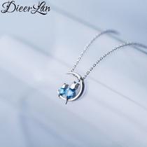 Colar DIEERLAN Romantic Moon Cat em prata esterlina 925