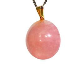 Colar Disco Liso Quartzo Rosa Pedra Natural Pino Dourado