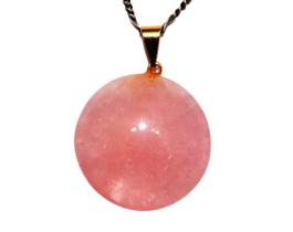 Colar Disco Liso Quartzo Rosa Pedra Natural Pino Prateado Colar Disco Liso Quartzo Rosa Pedra Natural Pino Prateado