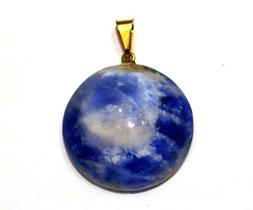 Colar Disco Liso Sodalita Azul Pedra Natural Pino Dourado Colar Disco Liso Sodalita Azul Pedra Natural Pino Dourado
