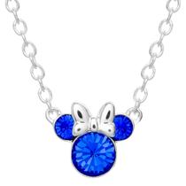 Colar Disney Minnie Mouse com Pedra de Setembro - Prata Banhada com Cristal Azul Safira