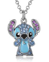 Colar Disney Stitch para mulheres com cristal pavimentado e esmalte Colar Disney Stitch para mulheres com cristal pavimentado e esmalte