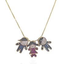 Colar dois meninos e uma menina em semijoia