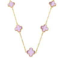Colar Dourado 5 Trevos Rosa Colar Dourado 5 Trevos Rosa