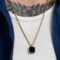 Colar dourado aço inoxidável banhado a ouro 18k pedra ônix à prova d'água Colar dourado aço inoxidável banhado a ouro 18k pedra ônix à prova d'água