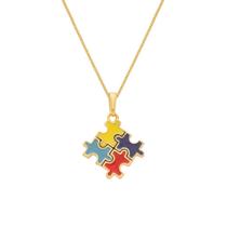 Colar Dourado Autismo Formato Quebra-Cabeça Colar Dourado Autismo Formato Quebra-Cabeça