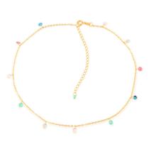 Colar Dourado Chocker Pontos de Luz Coloridos Cristais Colar Dourado Chocker Pontos de Luz Coloridos Cristais