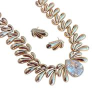 Colar Dourado com Pedra de Zircônia Gota Conjunto Elegante