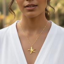 Colar Dourado com Pingente de Estrela do Mar Festa Luxo
