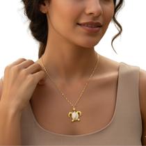 Colar Dourado com Pingente de Tartaruga e Detalhe em Branco Colar Dourado com Pingente de Tartaruga e Detalhe em Branco