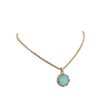 Colar Dourado com Pingente Redondo Colorido Azul ou Rosa - Verniz Italiano