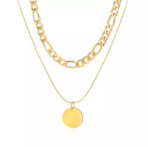 Colar Dourado Conjunto 2 Peças Corrente Pingente Circulo