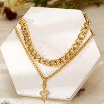 Colar Dourado Corrente Pingente Serpente 2 Peças