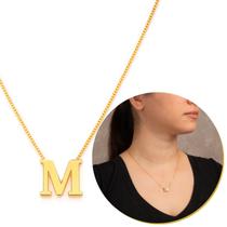 Colar Dourado Corrente Veneziana Feminina Pingente Letra M Inicial Do Nome