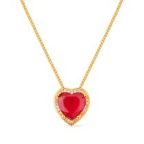 Colar Dourado de Pedra Natural Vermelha Coração Cravejado de Zircônia