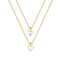 Colar Dourado Duplo de Coração em Cristal Colar Dourado Duplo de Coração em Cristal