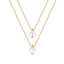 Colar Dourado Duplo de Coração em Cristal Colar Dourado Duplo de Coração em Cristal