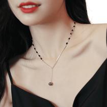 Colar Dourado Feminino Dourado Pedras Pretas Elegante Luxo
