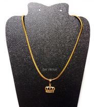 Colar dourado feminino pingente coroa cobra 316l