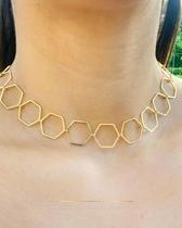 Colar Dourado Hexagonal 45cm Semijoia