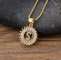 Colar Dourado Letra Inicial Strass Brilhante Nome