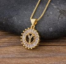 Colar Dourado Letra Inicial Strass Brilhante Nome Colar Dourado Letra Inicial Strass Brilhante Nome