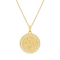 Colar Dourado Medalha São Miguel Arcanjo Cravejado de Zircônia Colar Dourado Medalha São Miguel Arcanjo Cravejado de Zircônia