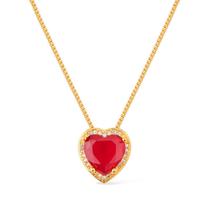 Colar Dourado Pedra Natural Vermelha Coração Cravejado
