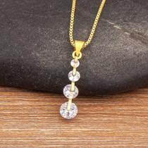 Colar Dourado Pingente Cascata 4 Pedras