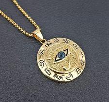 Colar Dourado Pingente Olho Hórus Egito Amuleto