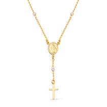 Colar Dourado Religioso Terço Cruz E Pérolas