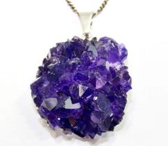 Colar Drusa Ametista Tamanho Grande Natural Envolto Prateado Colar Drusa Ametista Tamanho Grande Natural Envolto Prateado