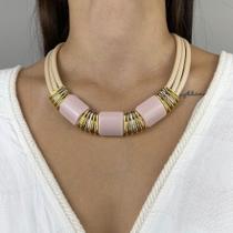 Colar Duo Nude e Rosa com Fecho Banhado e Extensor Colar Duo Nude e Rosa com Fecho Banhado e Extensor