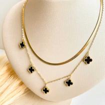 Colar Duplo 5 Trevos Dourado - Aço Inoxidável