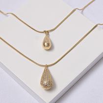 Colar Duplo Aço Inox Dourado com Pingente Orgânico