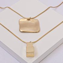 Colar Duplo Aço Inox Dourado com Pingente Orgânico