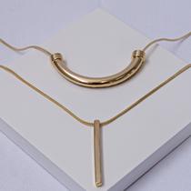 Colar Duplo Aço Inox Dourado com Pingente Orgânico