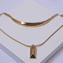 Colar Duplo Aço Inox Dourado Grumet e Rabo de Rato com Pingente Orgânico