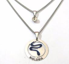 Colar Duplo Biologia Bióloga Aço Inox