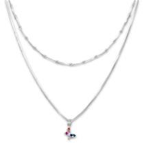 Colar Duplo Borboleta Zircônia Colorida Cravejada Banhado a Prata