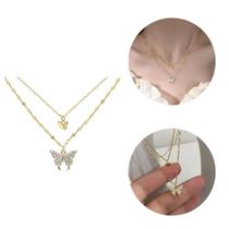 Colar Duplo Borboletas Com Pedras Zircônia Gargantilha