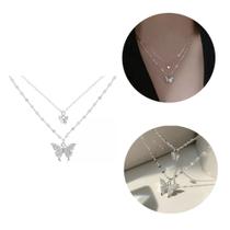 Colar Duplo Borboletas Com Pedras Zircônia Gargantilha