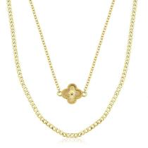 Colar Duplo Com Correntes e Pingente Folheado a Ouro 18k
