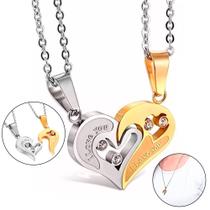 Colar Duplo Coração Casal Dia Namorados I Love You 2 Metades