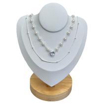 Colar Duplo Coração Zircônia Perola a Prata 925 Colar Duplo Coração Zircônia Perola a Prata 925