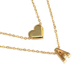 Colar Duplo Cordão Inicial A Coração Folheado Ouro 18k Colar Duplo Cordão Inicial A Coração Folheado Ouro 18k