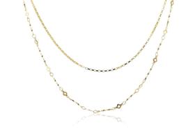 Colar Duplo Corrente lisa Corrente Trabalhada Folheado Ouro