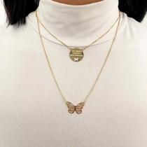 Colar Duplo "Das minhas cicatrizes nasceram asas" e "borboleta" Banhado a Ouro 18K Colar Duplo "Das minhas cicatrizes nasceram asas" e "borboleta" Banhado a Ouro 18K